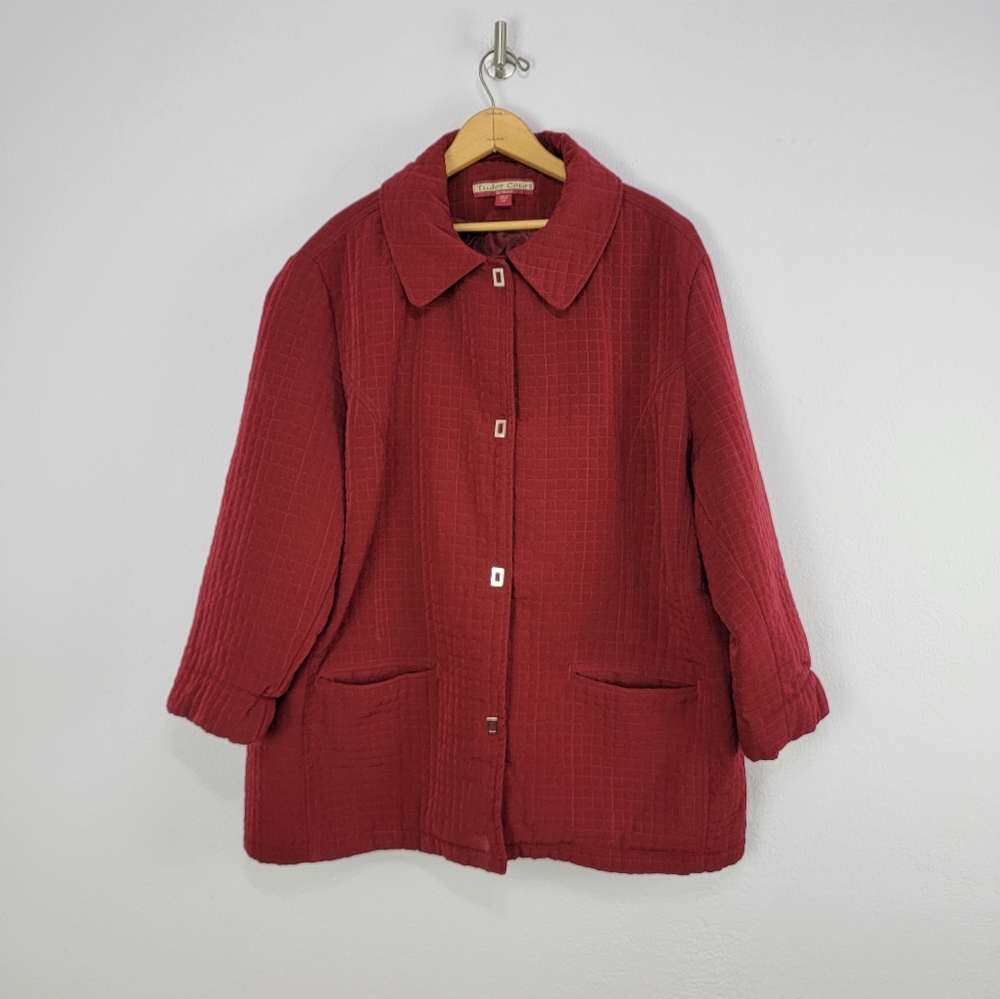 Tudor Court by Haband Red Quilted Snap Button Jacket Size 2X - Picture 13 of 14